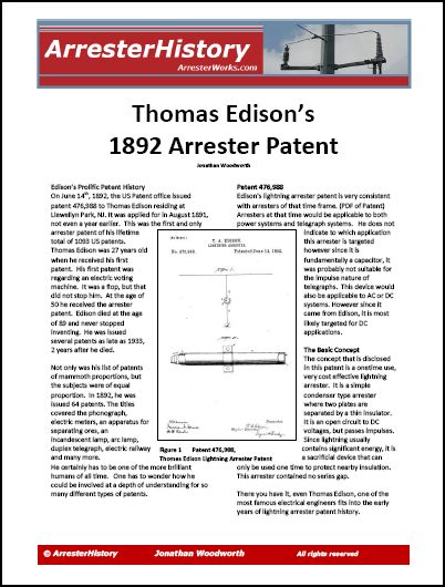 Thomas Edison's Arrester Patent Article
